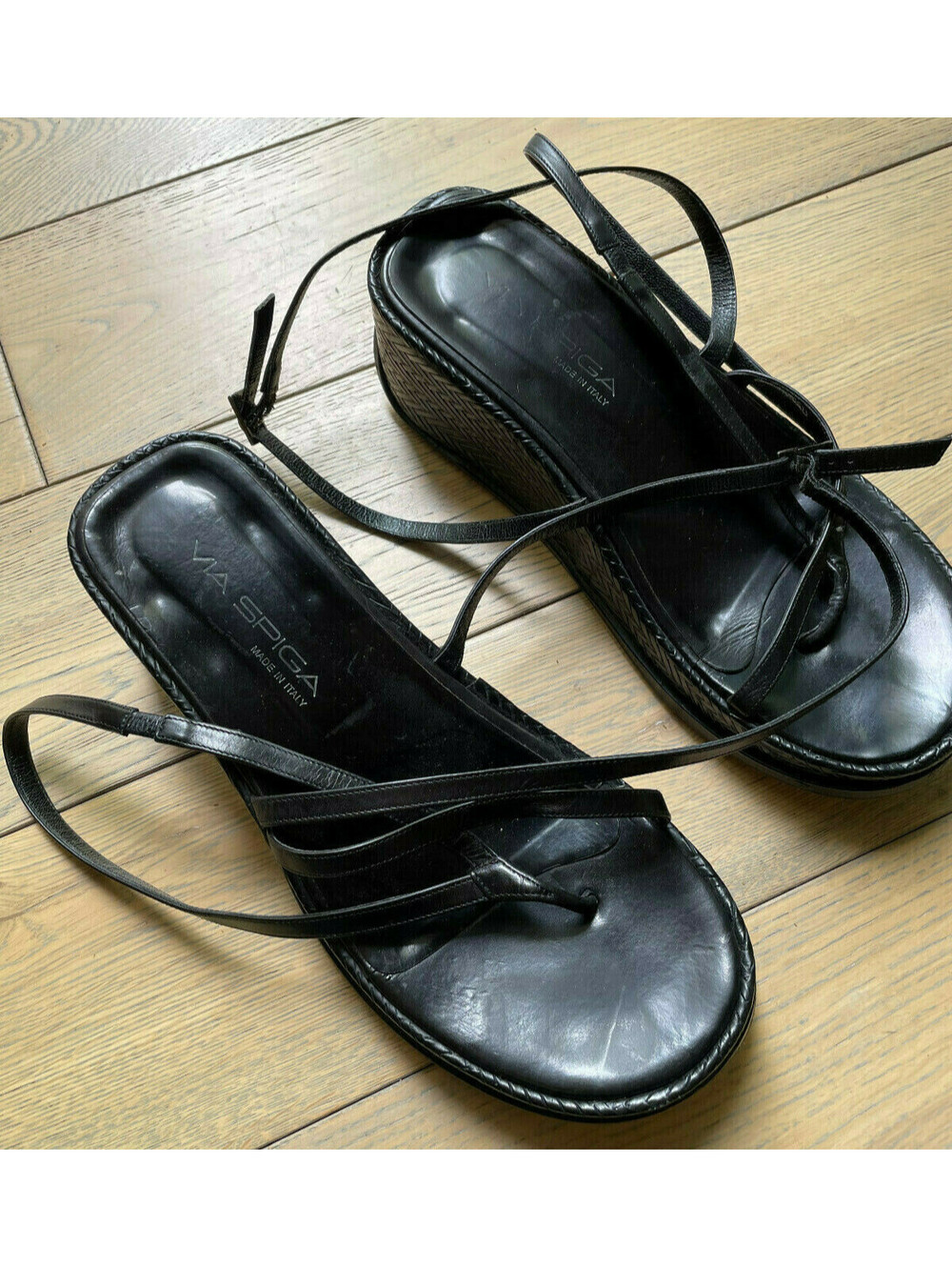 Via Spiga Womens High Platform Wedge Slingback Black Size 8M Italy
